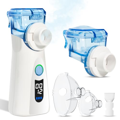 Inhalationsgerät, Bowfar Leise Inhaliergeräte mit 2 Medizinbechern für Erwachsene Kinder, Partikelgröße 2-5µm, Wiederaufladbare Tragbare Ultraschall Nebulizer Inhalator Vernebler Inhaliergerät-Blau Inhalationsgerät, Bowfar Leise Inhaliergeräte mit 2 Medizinbechern für Erwachsene Kinder, Partikelgröße 2-5µm, Wiederaufladbare Tragbare Ultraschall Nebulizer Inhalator Vernebler Inhaliergerät-Blau