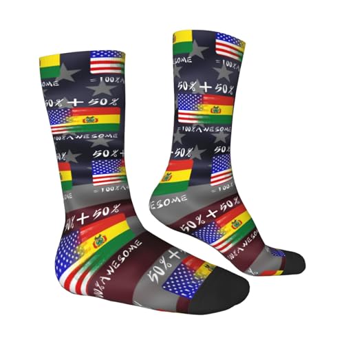 Half America Half Bolivian Adult Polyester Crew Socks Breathable Moisture-Wicking Athletic Running Gym13