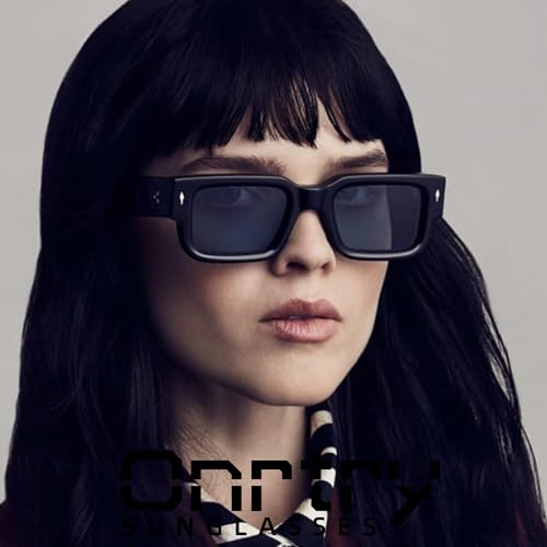 Onrtry Thick Square Frame Sunglasses for Women Men Trendy Chunky Rectangle Sun Glasses Black Shades UV Protection3