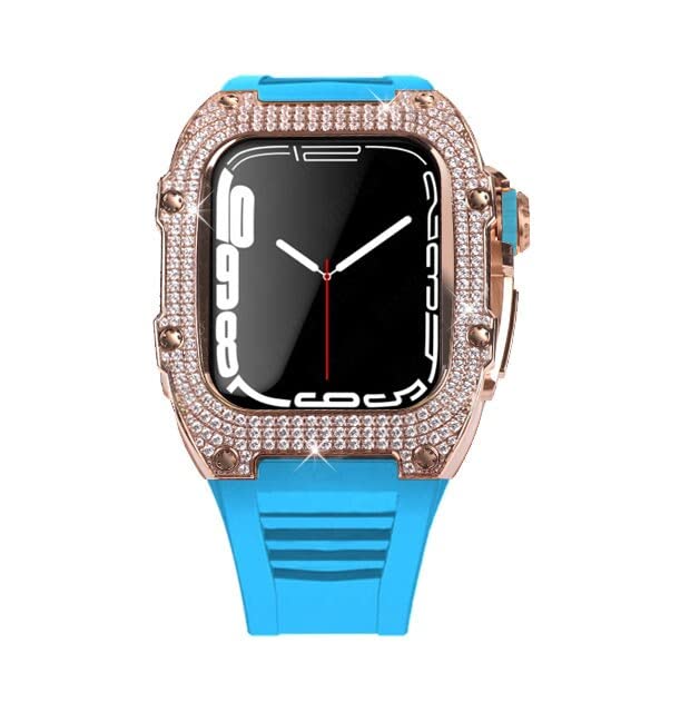 Étui diamant de luxe pour Apple Watch 44mm et bracelet en caoutchouc hommes couleur RGU