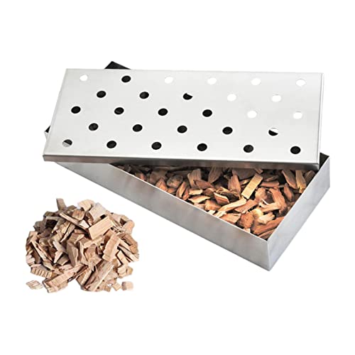 Pratvider Caja para ahumar para barbacoa, bandeja para ahumar para barbacoa, acero inoxidable más grueso que no se deforma, accesorios para barbacoa reutilizables y regalos geniales para papá