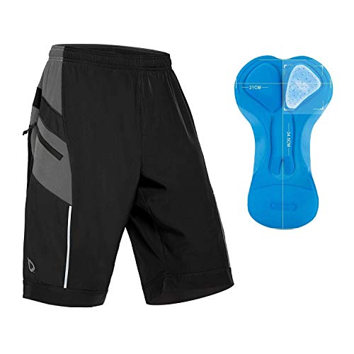 BALEAF Men's Mountain Bike Shorts 3D Padded MTB Bicycle Cycling Shorts Loose Fit Lightweight UPF 50+ Black Size 2XL