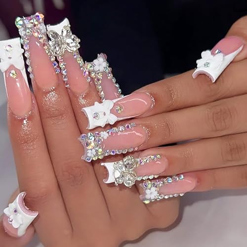 Press on Nails Long Coffin Shaped Acrylic Square False Nails with...