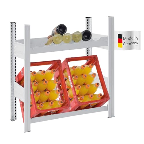 PROREGAL Getränkekisten- & Weinregal CHIEMSEE VINO Made in Germany | HxBxT 82,5x81x33,5cm | 2 Kisten + 13 Flaschen | Lichtgrau | Getränkekastenregal Getränkeregal Flaschenregal Weinständer