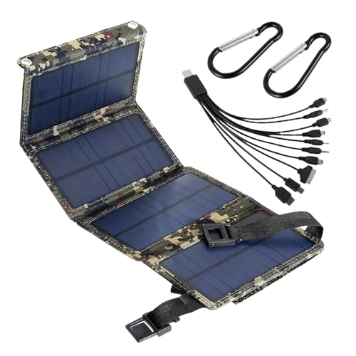 Chargeur Solaire 50W 5V, USB Panneaux Solaires Pliable, Solaire Power Bank Portable, pour Smartphone, Tablette, Camping et Plus, 18.5x11.5x4cm