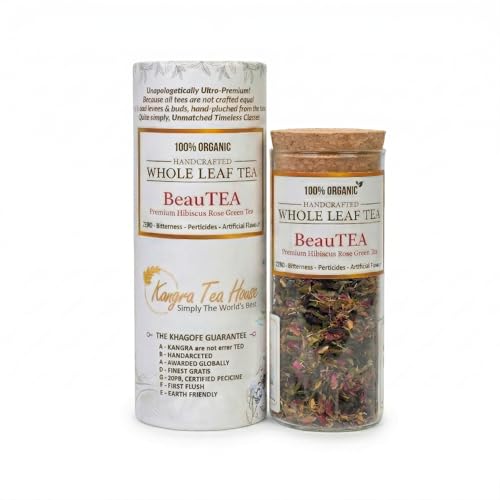 Image of Kangra Tea House CERTIFIED ORGANIC Hibiscus Rose Lemongrass Mint Green Tea for Hair & Skin Detox | Wellness Tea for Improved Digestion | BeauTEA 20g (12 Glasses)