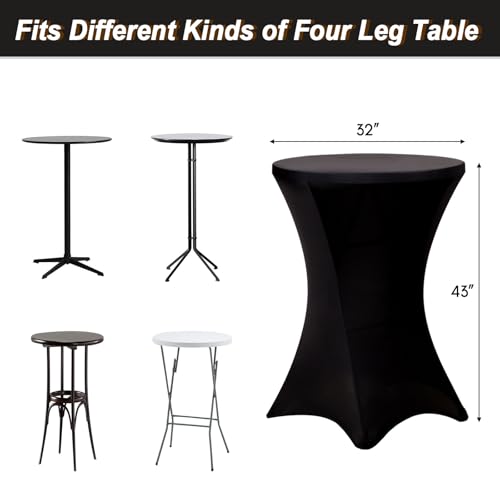 Image of Fixwal 8 Pack Spandex Cocktail Table Covers, 32x43 Inch Black Fitted Stretch Highboy Round Cover Table Cloth for Party, Bar, Pub, Wedding, Banquet