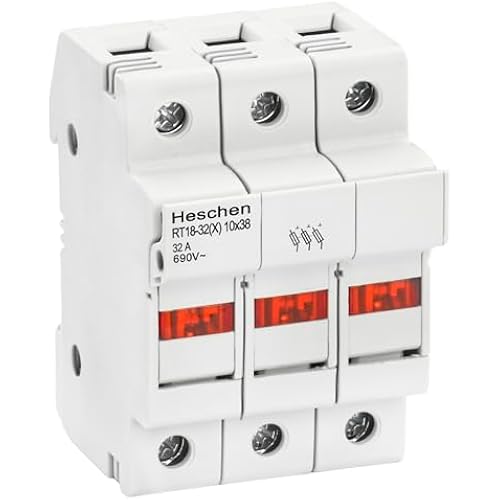 Heschen Cylindrical Fuse Holder Base RT18-32(X) 32A AC690V DIN Rail Mounting for RT18 RO15 10 x 38mm Fuse CE Listed (3P)