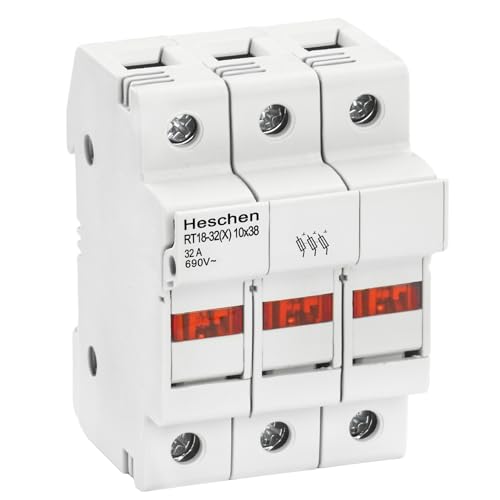 Heschen Zylinderförmiger Sicherungshalter, Sockel RT18-32(x) 32A AC690V, 3P, DIN-Schienenmontage für RT18 RO15 10 x 38mm Sicherung CE UL gelistet