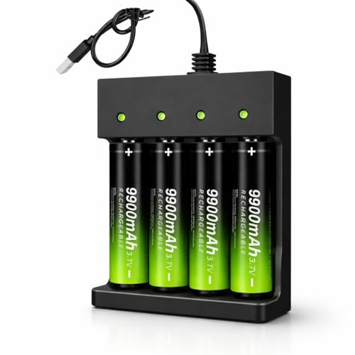 Rechargeable Battery Charger with 4PCS Batteries - Smart USB Universal Charger for 3.7V Batteries (4PCS Button Top Battery + Charger)