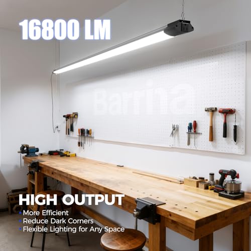 Image of Barrina BS168 168W 8FT LED Shop Lights, 16800LM, 5000K, High Output, Linkable, LED Shop Light for Garage, Workshop, Warehouse, Hanging or Ceiling Mount with Pull Chain Switch, 2 Packs