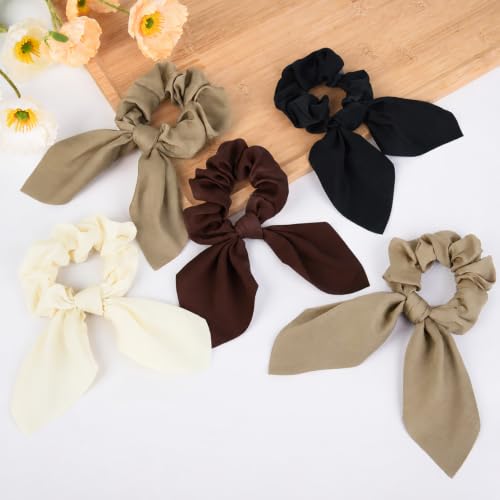 Image of 12 PCS Bow Hair Scrunchies Bunny Ears Silk Scrunchies Hair Ties Bobbles Elastic Hair Ties Ropes Ponytail Holder Hair Accessories for Women