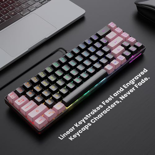 Image of 65% Gaming Keyboard, LED Backlit, Ultra-Compact Anti-Ghosting No-Conflict 68 Keys Membrane Gaming Wired Keyboard for PC Laptop Windows Gamer(Black-Pink)
