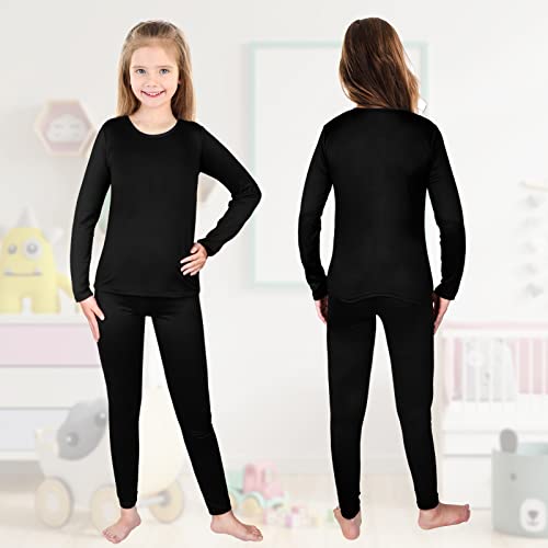 3 Set Girls Thermal Underwear Soft Long Underwear Winter Thermal Top and Bottom with Fleece Lined Base Layer for Girls (Black, Pink, Nude, Medium)
