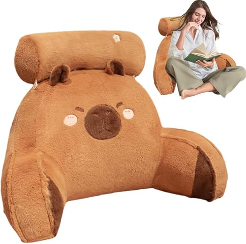 Capybara Plush Reading Pillow | 23.6in Capybaras Cuddle Cushion for Adults Kids | Cute Animal Plush Backrest Pillows with Arms | Soft Comfortable Capybara Reading Cushions for Bed & Sofa (Brown)