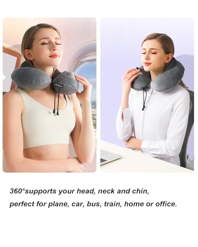 Almohada de viaje inflable con cover de terciopelo Gris miniatura 3