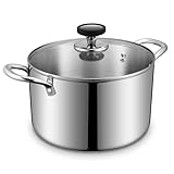 Tri-Ply Stainless Steel Stock Pot, 6.5 Quart Heavy Duty Induction Cooking Pot with Visible Lid for Pasta, Soup, Spaghetti, Sturdy & Double Handle, Dishwasher Safe