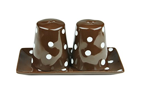 Set de poivrier et salière soucoupe marron à pois-fabriqué main récipients en faïence Cover