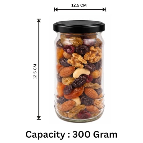 Image of Glassbunny 300 gm Transparent Glass Jar With Air Tight Black-Lid for Kitchen Dried Masala Storage, Honey, Spice Container, Visible Storage Pack of 12