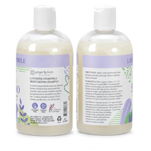 Image of Ginger Lily Farms Botanicals Shampoo, 12oz, Lavender Chamomile | 100% Vegan & Cruelty-Free | Moisturizing Shampoo for All Hair Types