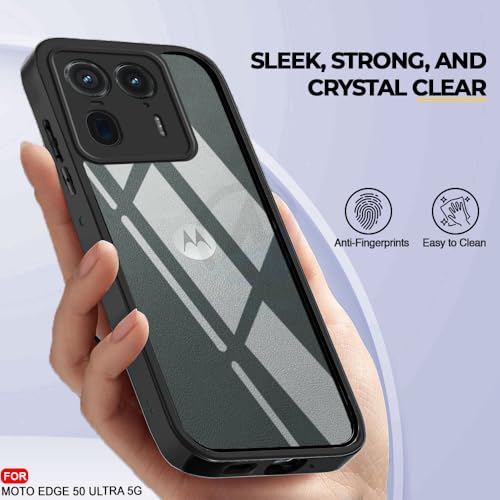 Image of AESTMO Moto Edge 50 Ultra 5G Back Cover | 360 Protection | Crystal Clear Hard Back Transparent | Bumper Case for Moto Edge 50 Ultra 5G (PC+TPU, Black Bumper)