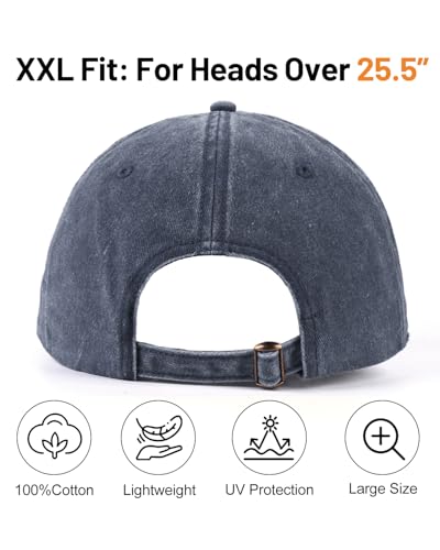 Image of XXL Baseball Cap For Big Heads, Soft Crown Washed Dad Hat, Oversized Denim Cap For Men Women Golf, Travel, Daily Wear