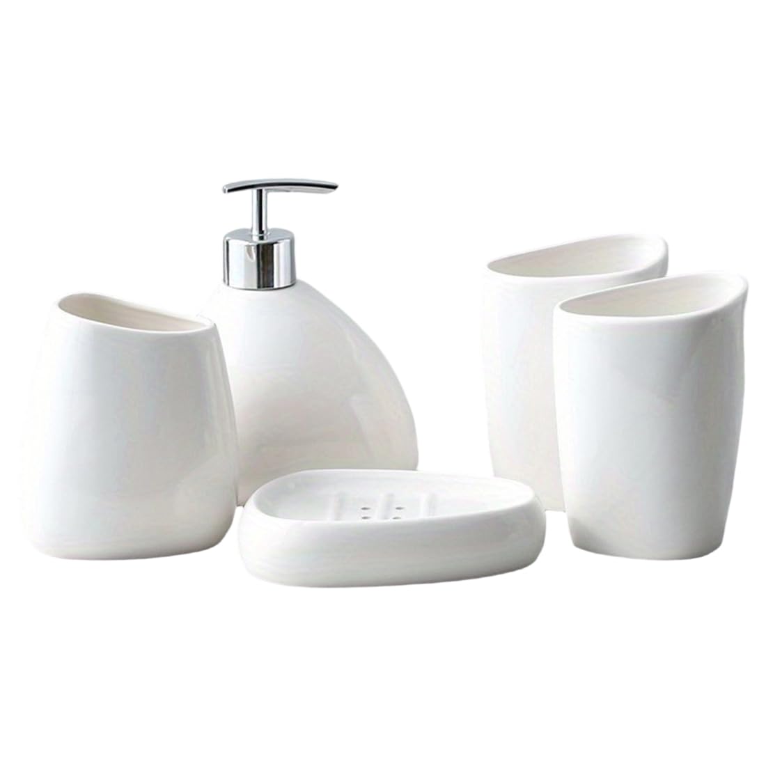 CTRLZS Modern Ceramic Bathroom Accessory Set- 5 Pcs Includes Pump Dispenser Tumbler, Toothbrush Holder, and Soap Dish Bathroomsupplies