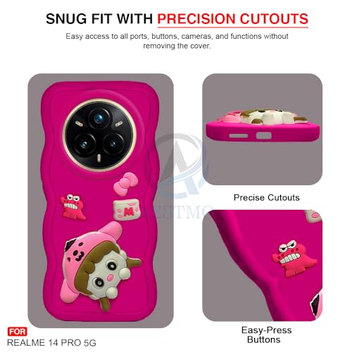 Image of AESTMO Back Case Cover for Realme 14 Pro 5G | 3D Cute Fun Cartoon Characters | Anti Slip Grip Cute Wave Curly Frame Shape | Back Cover for Realme 14 Pro 5G (Red)