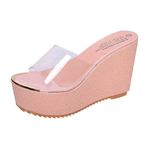 Sandalias Mujer Verano 2019 Planas Punta Abierta con Hebilla de Lazo para Mujer Sandalias Transpirables de Playa para ZOELOVE/Pink,38