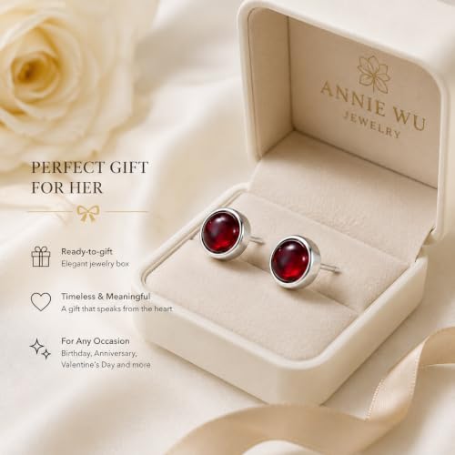 Red Gemstone Stud Earrings for Women 925 Sterling Silver Hypoallergenic - image 7