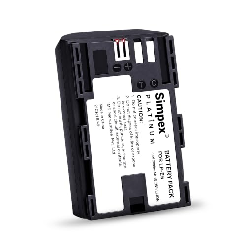 Image of Simpex LP-E6 Rechargeable Camera Battery 6300mAh Lithium-ion Replacement Battery Compatible with Canon EOS XC10, XC15, 60D, 70D, 80D, 5D Mark II /III /IV, 5DS, 5DS R, 6D, 6D Mark II & 7D Series(Black)