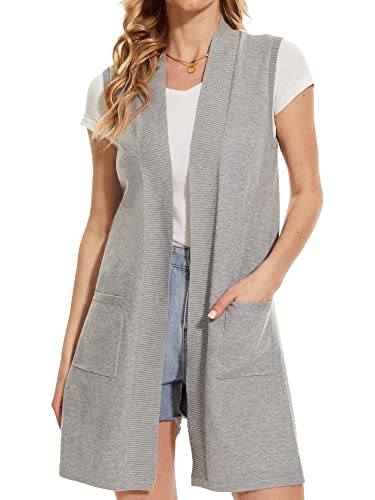 Beautiful Nomad Sleeveless Cardigans for Women Long Sweater Vest Jacket Ribbed Outerwear Coat with Pockets3