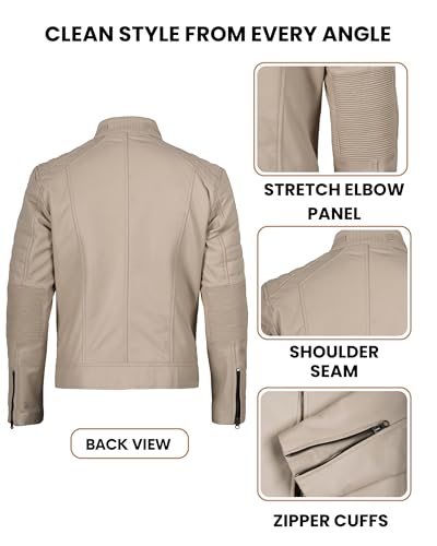 Image of Decrum Cafe Racer Leather Jacket for Men - Real Lambskin Motorcycle Style Mens Jacket with Zipper Closure