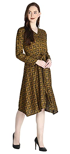 Image of Leriya Fashion Kurtis for Women || Soft Rayon Printed Knee Length Kurti for Girls || Long Sleeves || V Neck || Fancy Kurti for Outing || Evening || Date Wear for Women