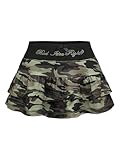 BEAUDRM Women's Y2K Vintage Camo Layered Ruffle Mini Skirt Elastic High Waisted A Line Skirts Army Green Small