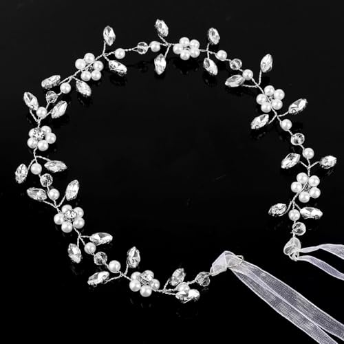 Gosknor Tiara de flor de pérola de cristal, tiara de noiva sutileza para casamento, batismo, flor fe