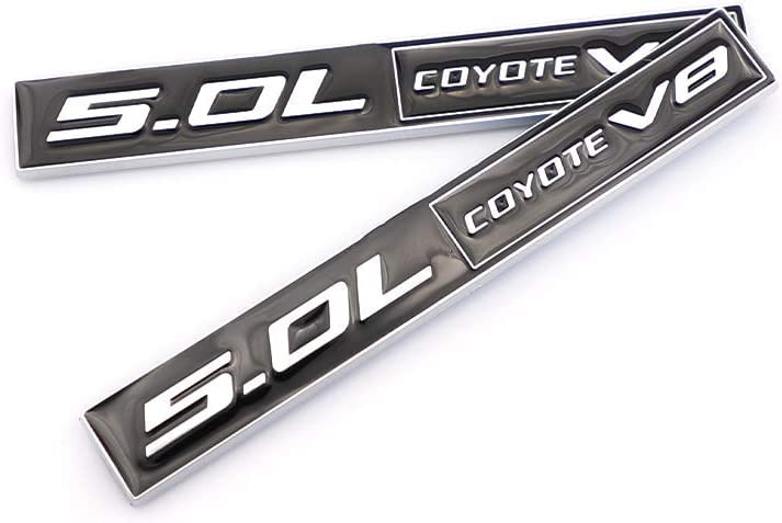 Image of 2X 5.0L Coyote Emblems, 3D Trim Fender Hook Trunk Badge Decals Stickers (Black-Silver)