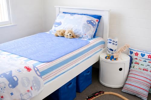 Washable Waterproof Mattress Protector/Absorbent Incontinence Pad/Bedwetting Sheet Without Tucks -Single bed, Blue, Size 85 x 90cm