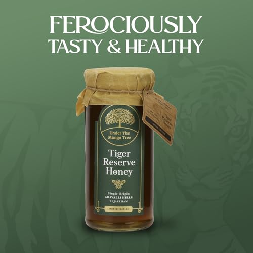 Image of Under The Mango Tree Tiger Reserve Honey 325g - Raw, Organic, Unprocessed & Pure Honey | Natural Sweetener for Immunity & Wellness | Farm-Sourced, 100% Pure, No Added Sugar | Glass Jar