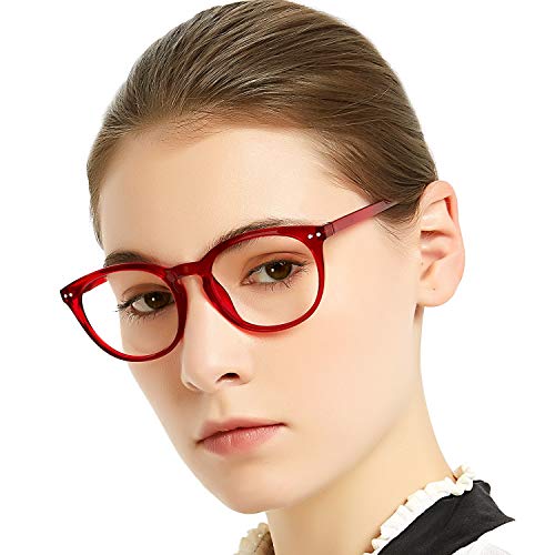 Image of MARE AZZURO Blue Light Blocking Reading Glasses Women Round Computer Readers 0 1.0 1.25 1.5 1.75 2.0 2.25 2.5 2.75 3.0 3.5 4.0 5.0 6.0 (Red, 500)