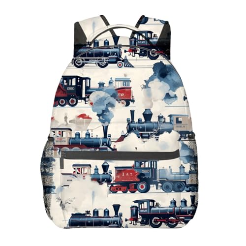 Vintage Steam Train Backpack,Retro Locomotive Polyester Backpacks,Lightweight Double Shoulder Back Pack for Kids Teens,Retro Car Bookbag,School Bag Gifts,Casual Travel Daypack Book Packs