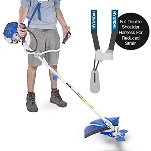 Hyundai 52cc Petrol Grass Strimmer Trimmer & Brush Cutter, 2 In 1 Garden Tool, 450mm Cutting Width, Heavy Duty, Split Shaft Design, Shoulder Harness Included With 3 Year Warranty