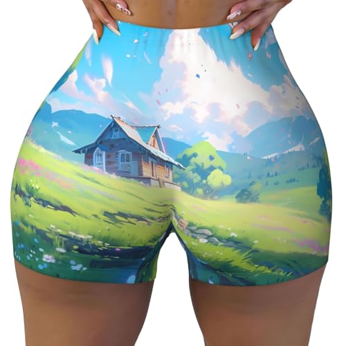 Peak Building Pattern Sports Shorts, high Elastic Slim Fitness Pants, Suitable for Yoga/Leisure/Daily wear