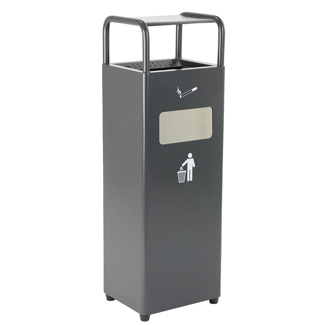 Danieli – Posacenere a Colonna da Esterni, con Cestino Gettacarte. Struttura Autoportante con Piedini Anti-scivolo. Portacenere in Metallo Grigio con Copertura Superiore. 27,5 L.
