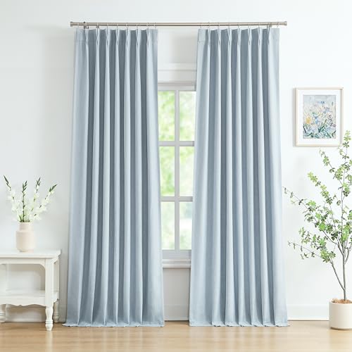 WEST LAKE 102 Inches Long Dusty Blue Bailey Pinch Pleat Full Blackout Curtains with Liners,Linen...