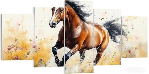 5 Piezas Caballo Diamond Painting Kit Completo 100x60cm, Set 5D Diamond Painting Adultos Animal, Mosaico Bordado de Cristal, Relajante y DIY Manualidades, Arte Decoración de Pared del Hogar W5-456