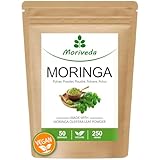 MoriVeda® Moringa Oleifera leaf powder 250g, PREMIUM PLUS I Contiene Moringa, vitamina C en dosis altas, proteínas y aminoácidos en Ayurveda, Vegano y sin gluten I 1 x 250g