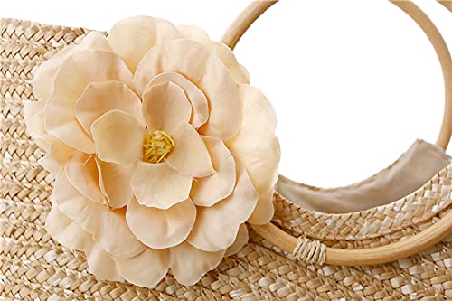 Emaha Straw Bags Summer Beach Totes Bags Large Handmade Knitting Handbags Rattan Woven Bag With Artificial Flower Decoration, Beige #TOP5