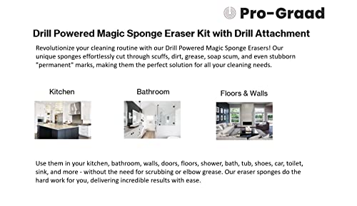 Image of 3.5 inch Drill Powered Magic Sponge Eraser 6 Pieces Kit with Drill Attachment | 25% Thicker Ultra-Durable Melamine Eraser Pads for Bathrooms, Kitchens, Floors, Walls, Baseboards & More