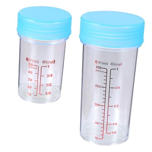 LEDMOMO 2個 透明ブルー計量カップ入り プラスチック製目盛り付き漏れ防止蓋付 実験室や手作り工芸調理に 再利用可能